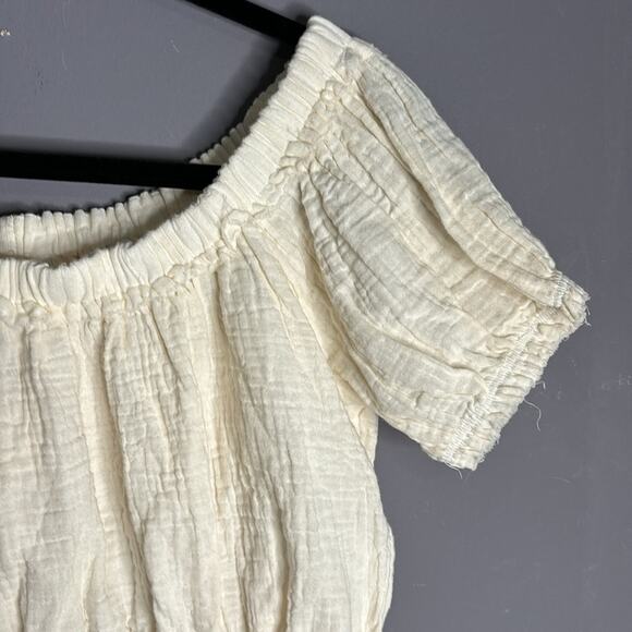 Salty Lemons White Short Sleeve Cropped Top Elastic Hem Size Large - Picture 3 of 7